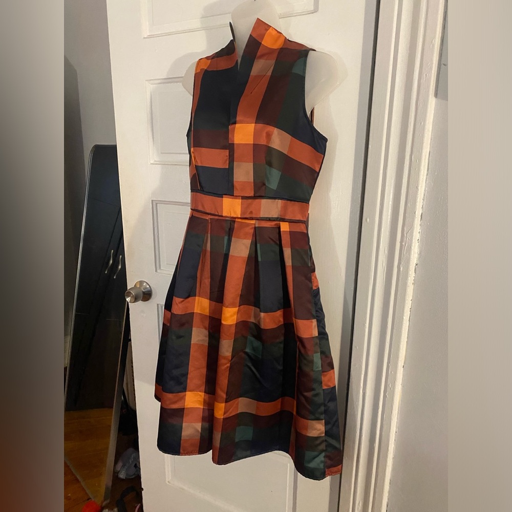 Plaid Silk Vintage Style Dress sz M